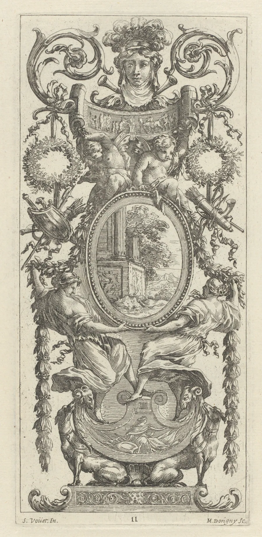 Ornamental Panel Surmounted with a Head Flanked by Foliage by Michel Dorigny