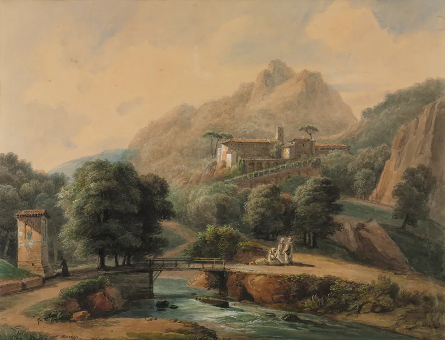 Paysage Italien: L'Abbaye et Les Religieux by Jean-Victor Bertin