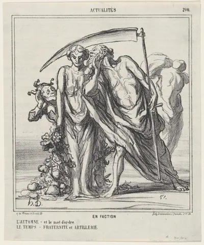 On Sentry Duty: Autumn –and the password? Time–Fraternity and artillery, from 'News of the day,' published in Le Charivari, September 30, 1867