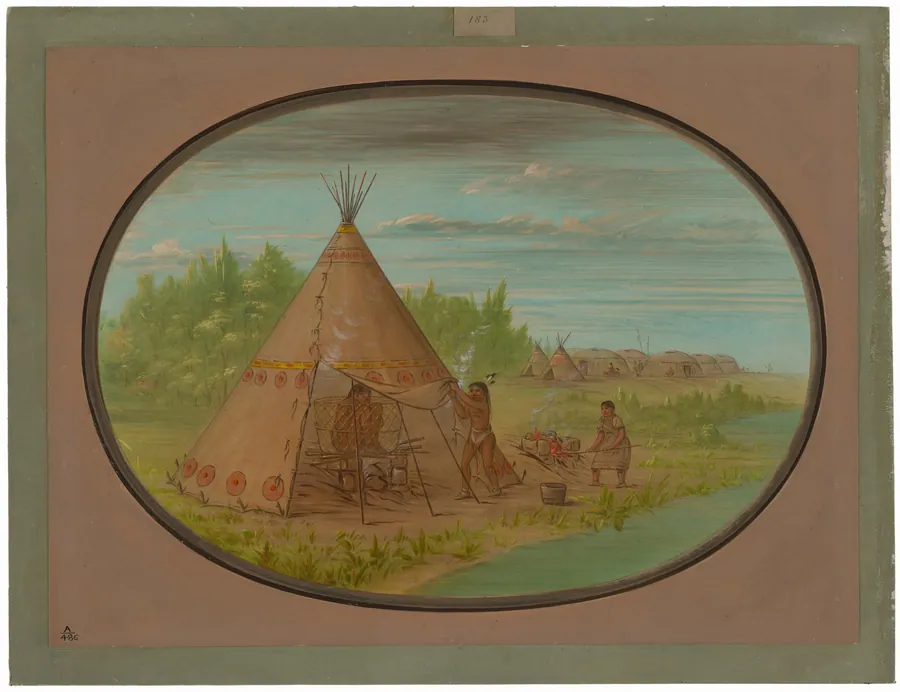 Vapor Bath - Minatarree by George Catlin