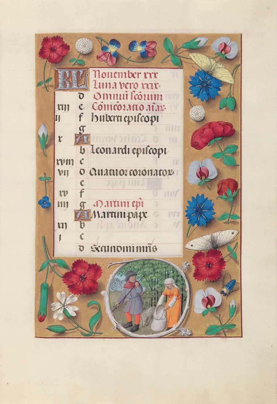 Hours of Queen Isabella the Catholic, Queen of Spain:  Fol. 12r, November by Master of the First Prayerbook of Maximillian
