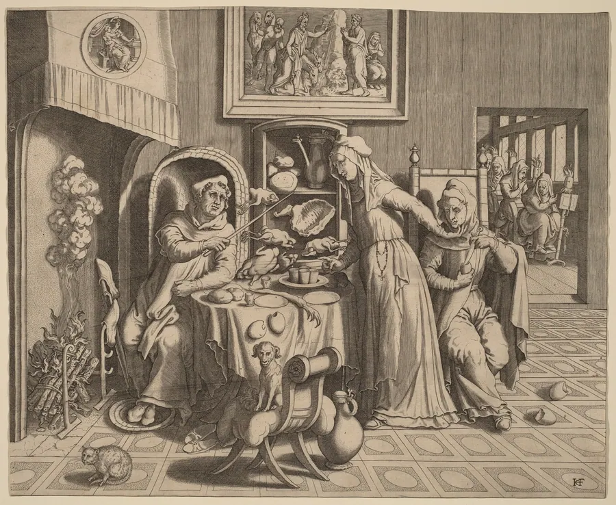 The Amorous Nun between the Abbot and the Monk by Hans Collaert the Elder