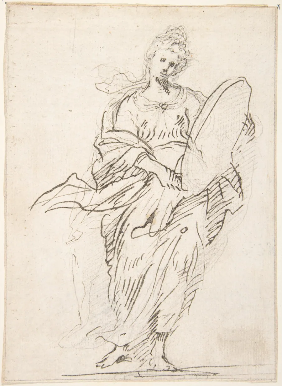 Standing Female Figure with Large Medallion by Pedro  Duque Cornejo