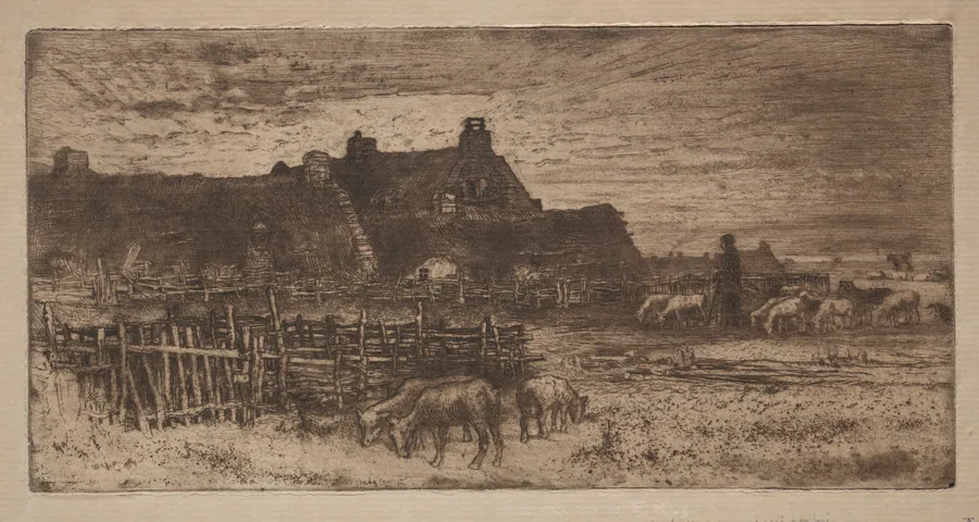 Sheepfold: Sunset by Félix Hilaire Buhot