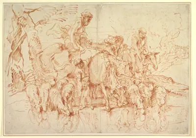 Pastoral Journey with Flocks and Herds at a Stream