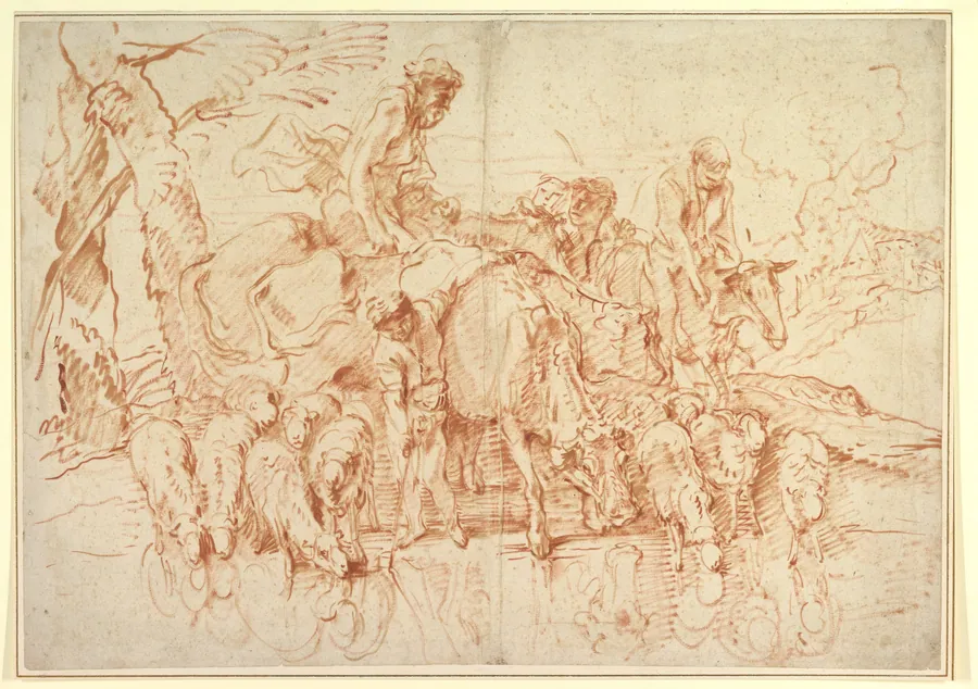 Pastoral Journey with Flocks and Herds at a Stream by Giovanni Benedetto Castiglione (Il Grechetto)