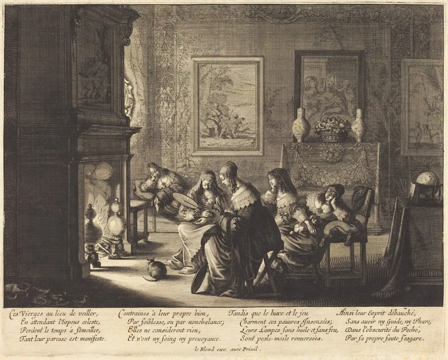 The Foolish Virgins Sleeping by Abraham Bosse