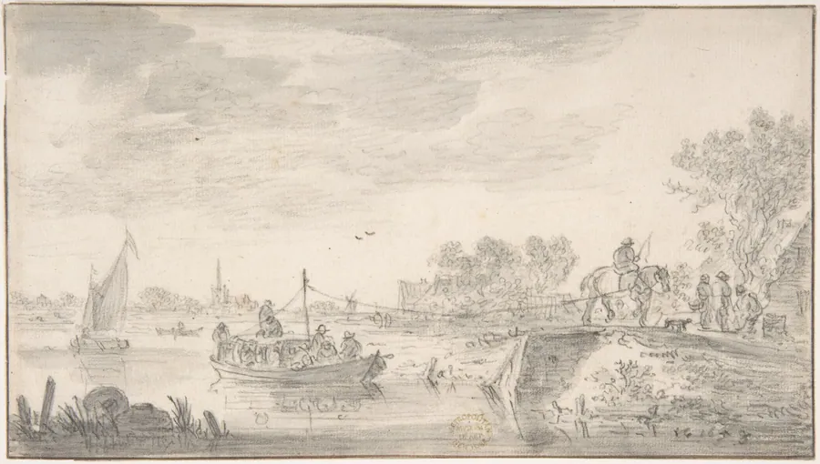 River Scene with Towboat by Jan van Goyen