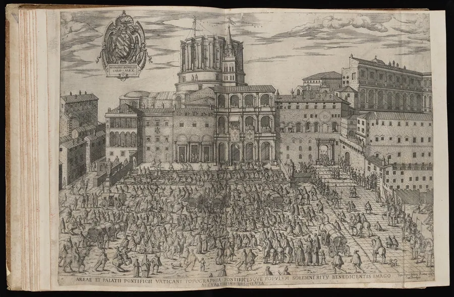 Areae et Palatii Pontificii Vaticani Topographia [A Papal Blessing in Saint Peter Square] by Étienne Dupérac