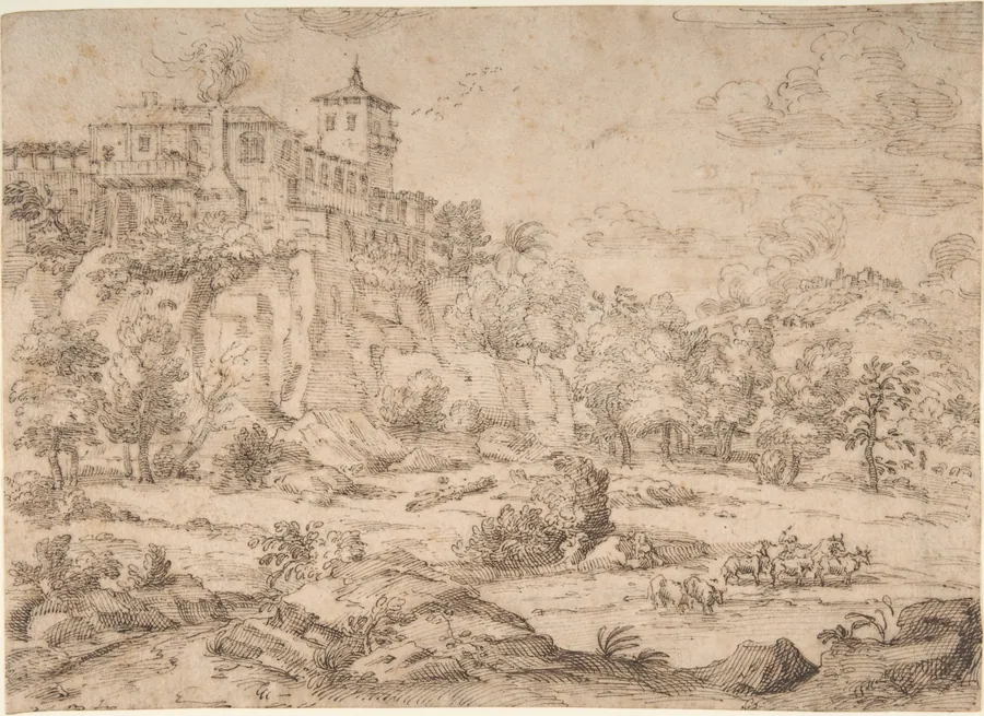 Landscape with Hilltop Villa by Guillerot