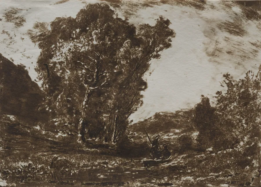 Two Boatmen in a Marsh near a Cluster of Trees by Henri-Joseph-Constant Dutilleux