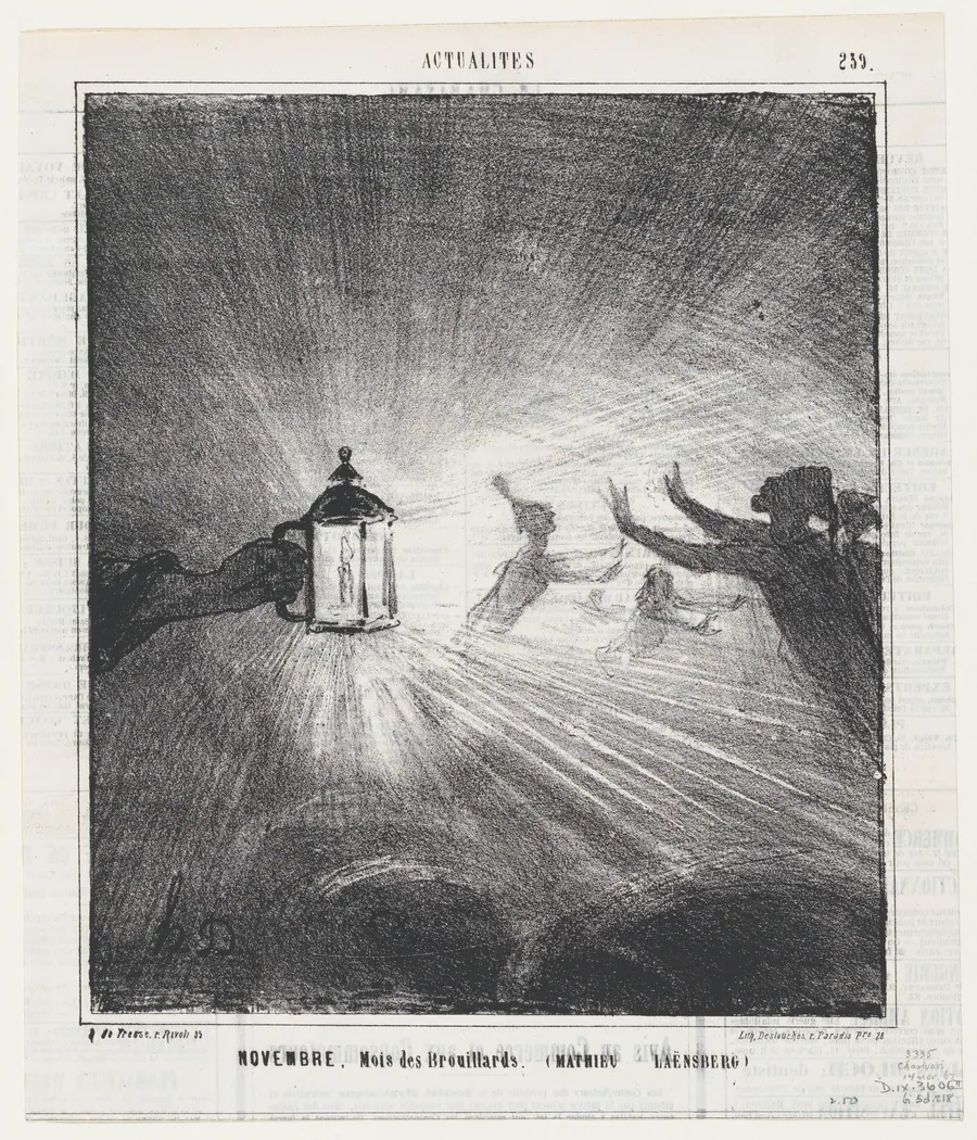November, month of fog (Matthieu de Laensberg), from 'News of the day,' published in Le Charivari, November 14, 1867 by Arnaud de Vresse