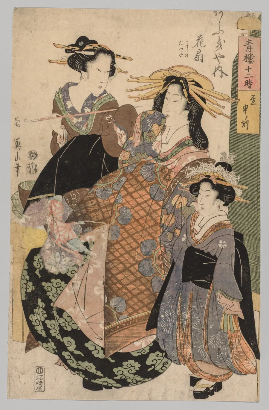 Two Women and a Girl by Kikukawa Eizan