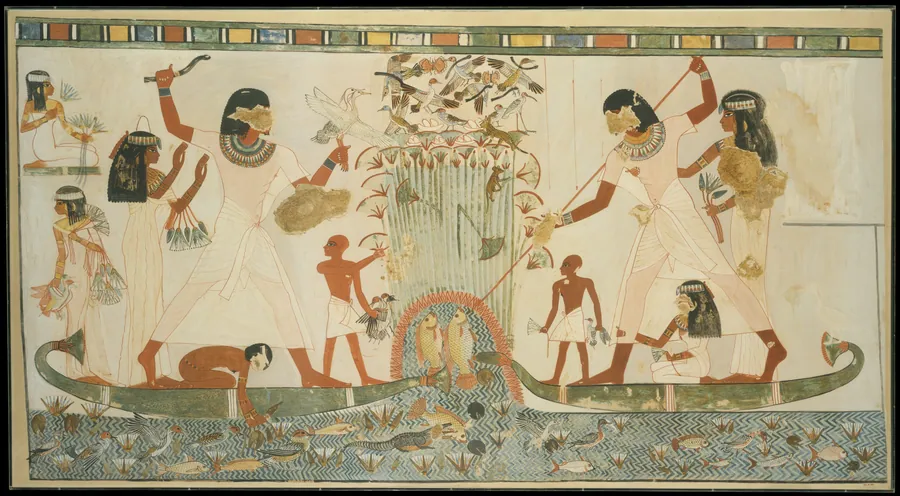 Menna and Family Hunting in the Marshes, Tomb of Menna by Nina de Garis Davies
