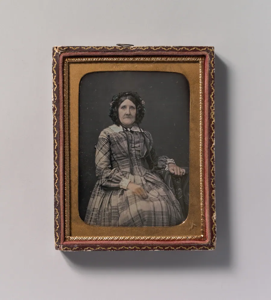[Seated Elderly Woman Wearing Plaid Dress and Bonnet] by William Hardy Kent