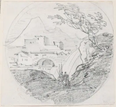 View from a Ridge to a Village and Distant Mountain