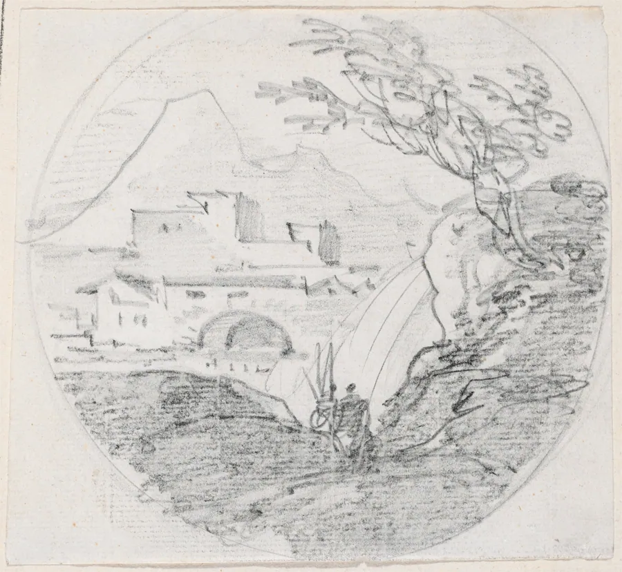 View from a Ridge to a Village and Distant Mountain by Hubert Robert