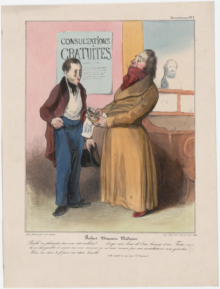 Plate 8: Robert Macaire, doctor,  from 'Caricaturana,' published in Les Robert Macaires by Charles Philipon