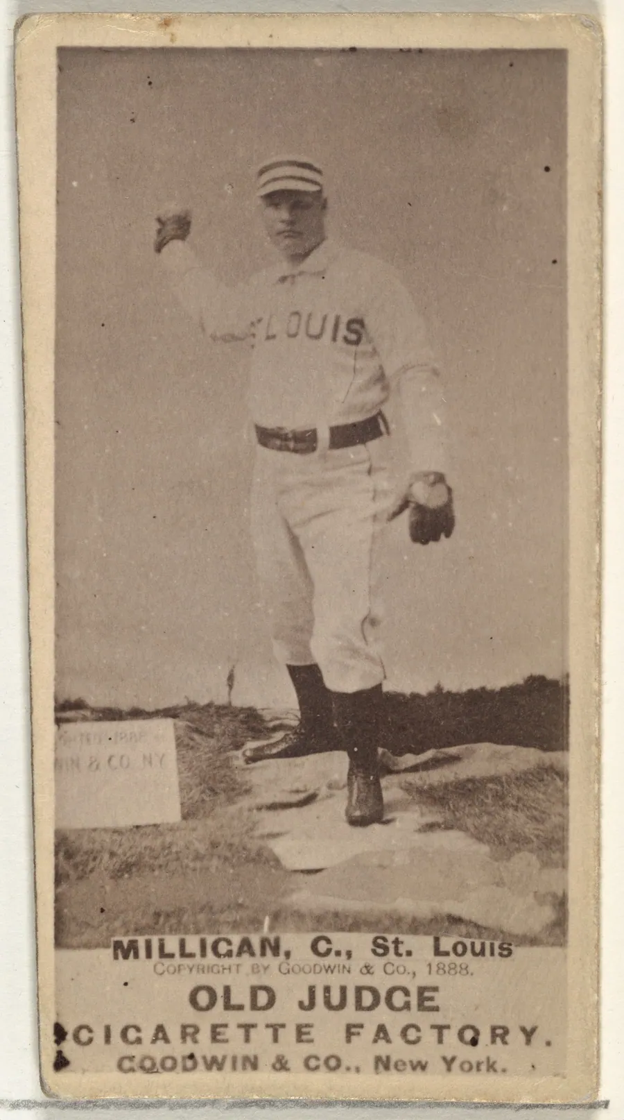 Jocko Milligan, Catcher, St. Louis Browns, from the Old Judge series (N172) for Old Judge Cigarettes by Goodwin & Company