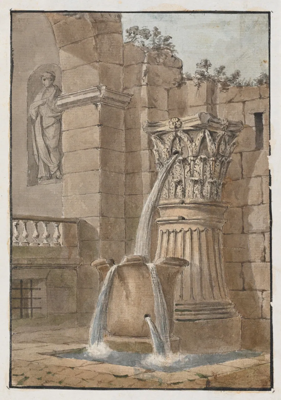 Fountain in a Courtyard by Charles Louis Clérisseau