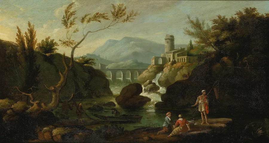 Classical Landscape by John Ritto Penniman, born Milford, MA 1782-died Baltimore, MD 1841