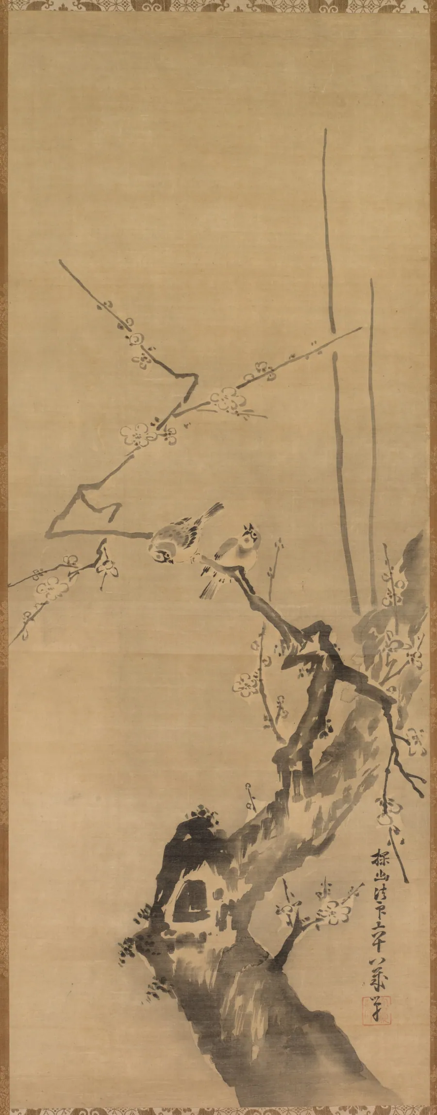 Sparrows on Blossoming Plum by Kano Tan’yū