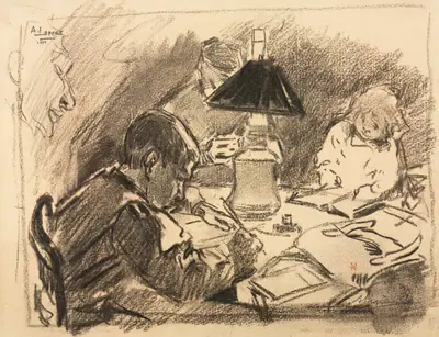 Study for the lithograph "Around the Lamp"