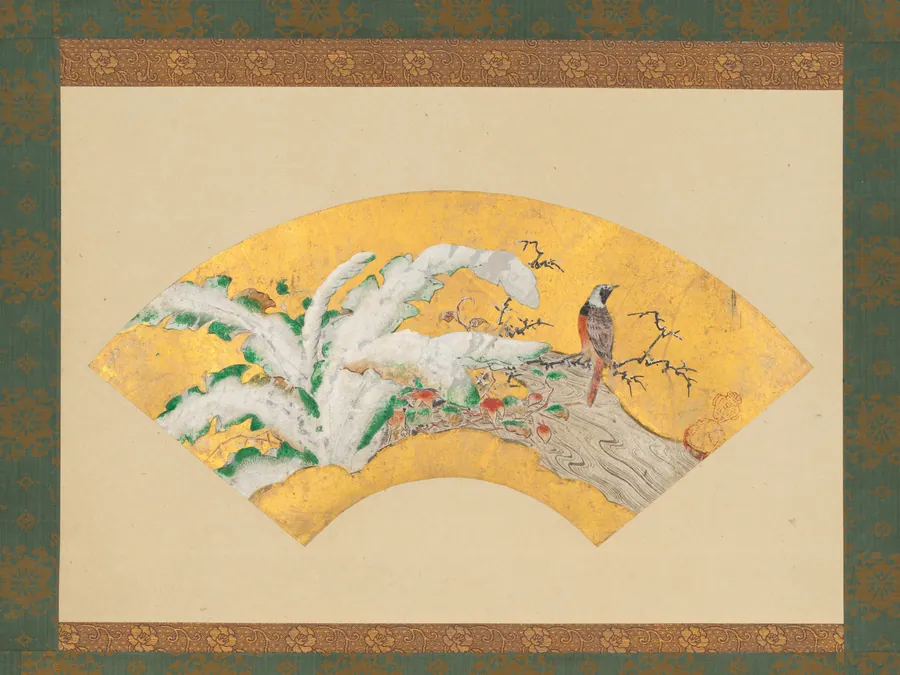 雪中芭蕉小禽図 (Setchū bashō shōkin zu)|Plantain and Bird in Snow by Kano Sōshū 狩野宗秀