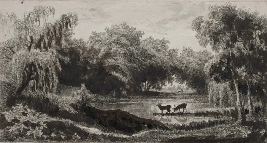 The Pool with Stags by Charles François Daubigny