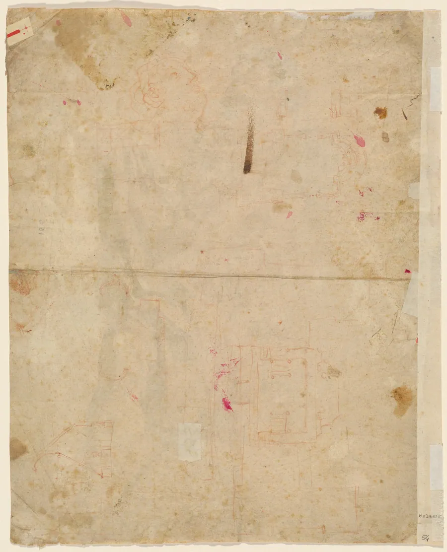 The Head of Saint George and Architectural Plans (verso) by Cosmas Damian Asam