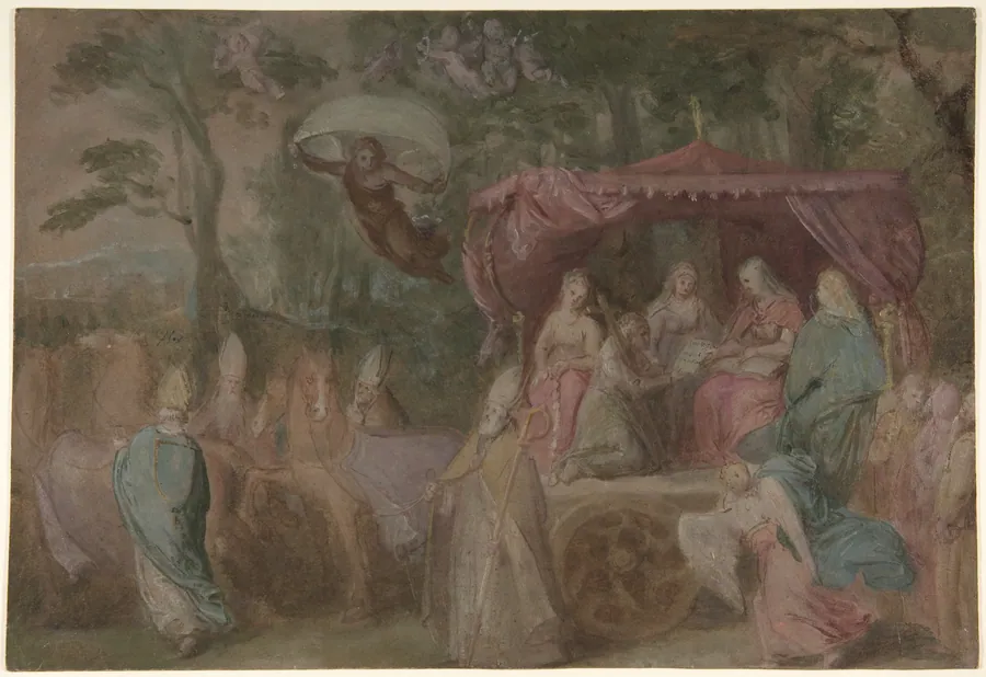 The Triumph of the Church: Ecclesia Presented with the Doctrines, Seated in a Chariot Attended by the Four Doctors of the Church by Otto van Veen