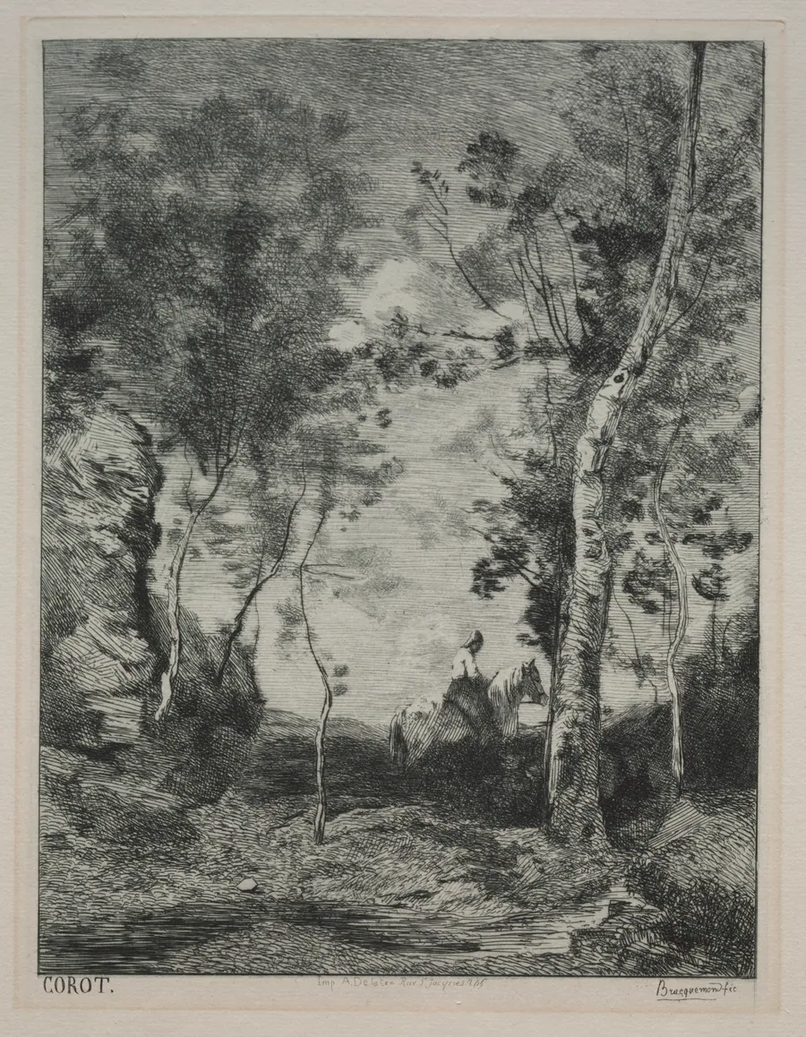 Landscape, or The White Horse, after Corot by Félix Bracquemond