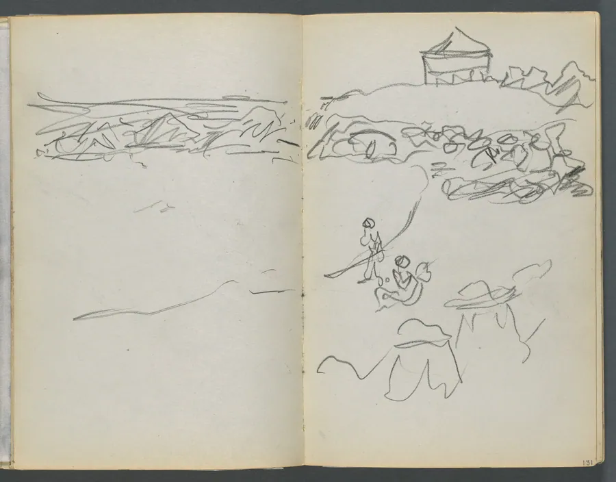 Sketchbook, The Dells, N° 127, page 130 & 131: Coastal View by Maurice Prendergast