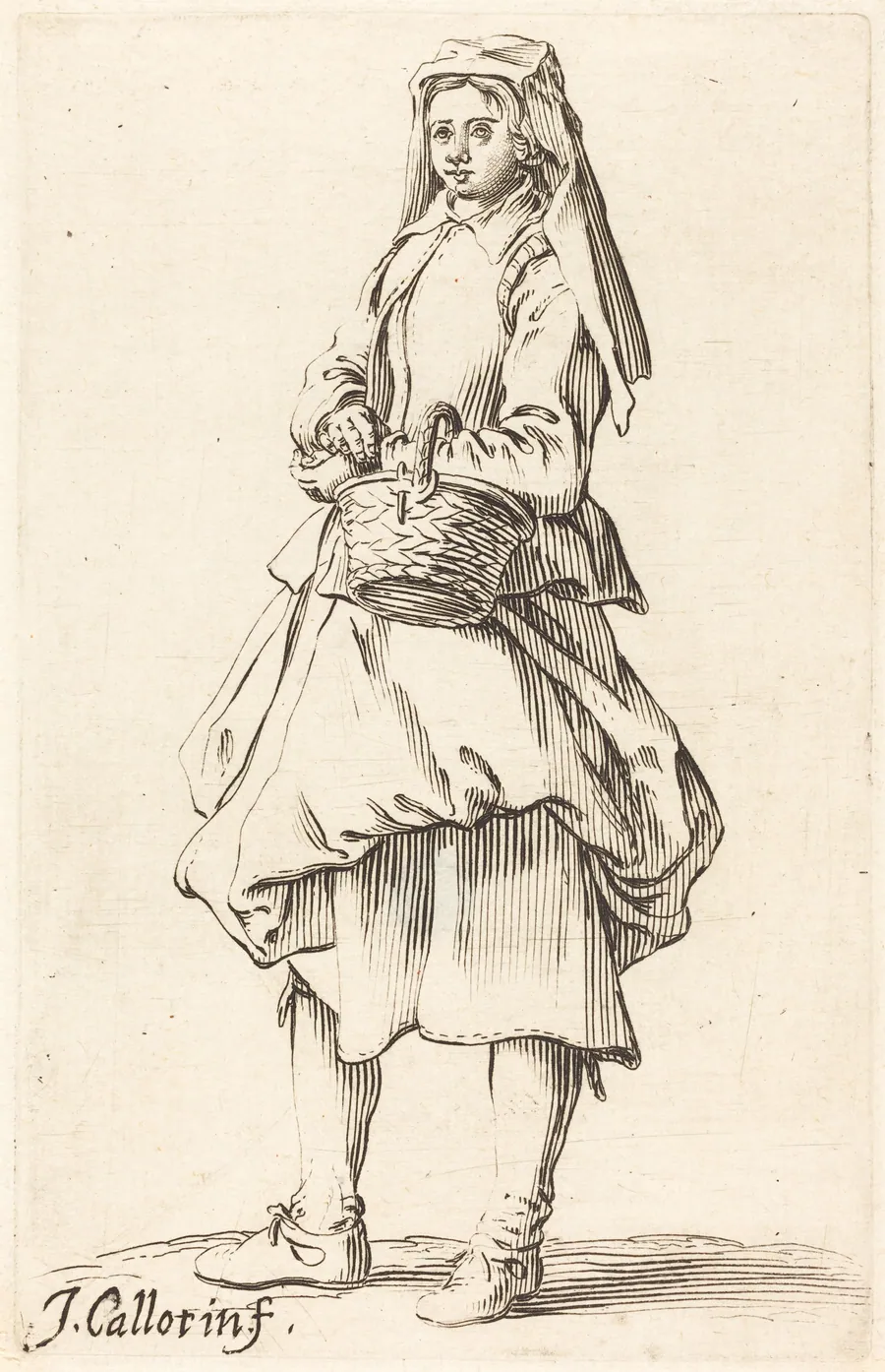 Peasant Woman with Basket, Facing Left by Israel Henriet