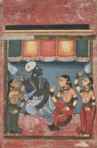 Krishna with Radha and Two Attendants (recto)