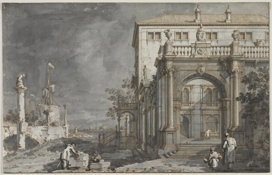 Capriccio: A Palace with a Courtyard by the Lagoon by Antonio Canaletto
