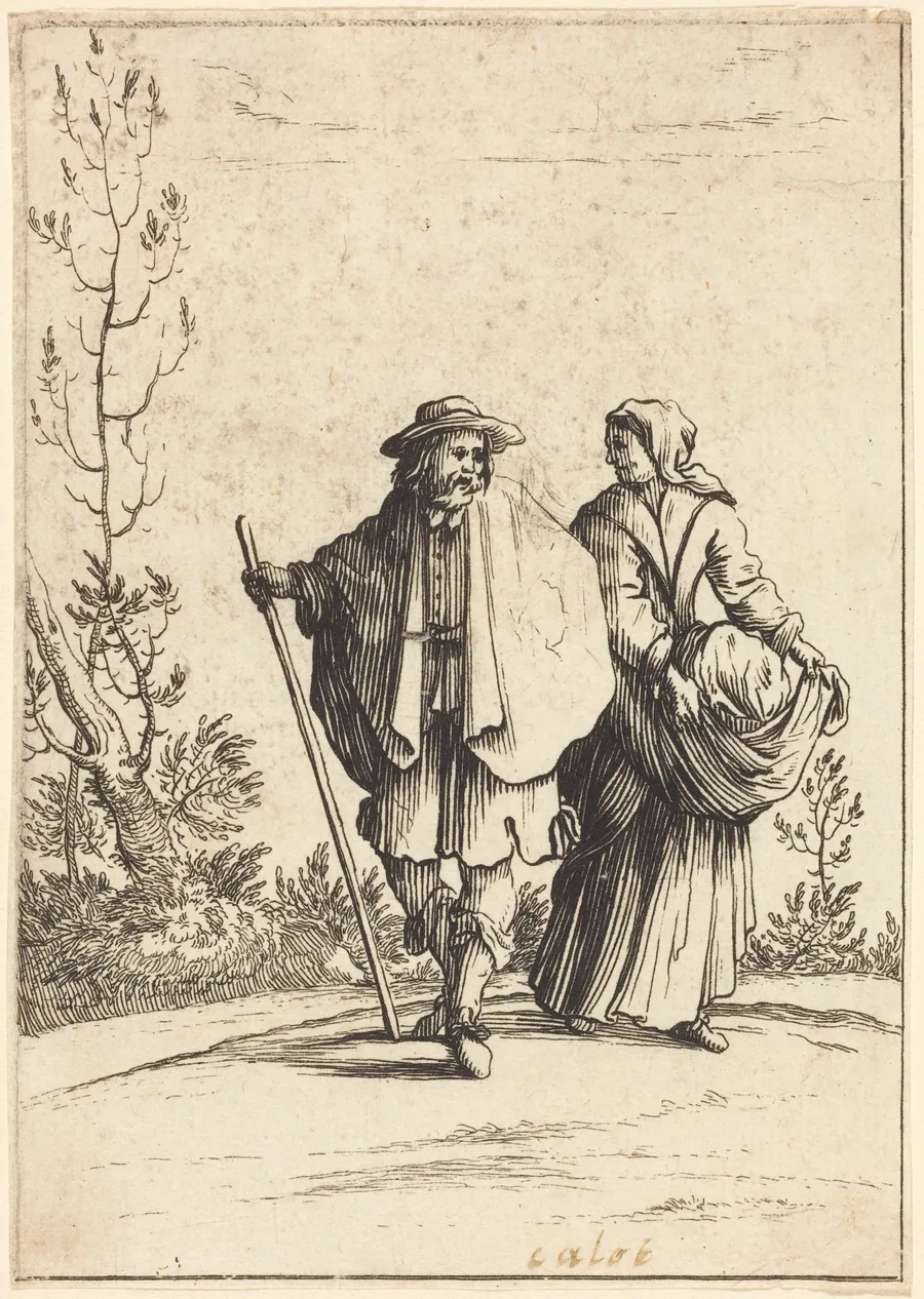 Beggar Couple, with Landscape in Background by French 17th Century
