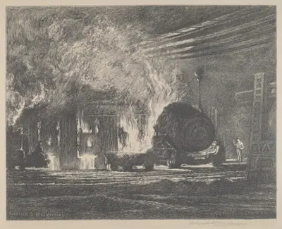 Steel Being Poured Into Open Hearth Furnace
