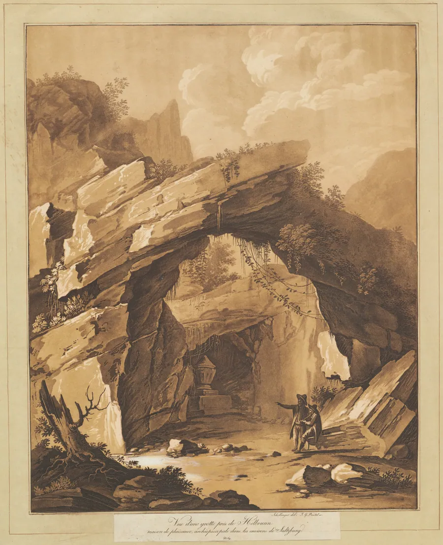 View of the Grotto by Heilbrunn, near Salzburg by Johann Gottlieb Prestel