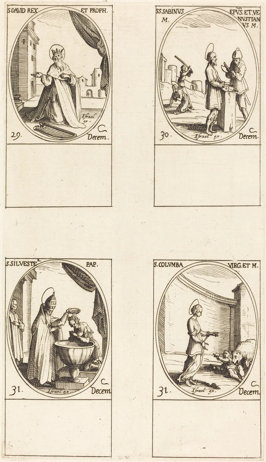 St. David, King and Prophet; Sts. Sabinus and Venustianus; St. Sylvester; St. Colomba by Jacques Callot