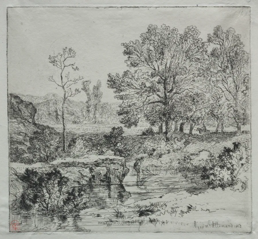 The Edge of the Forest.  The Shrimp Fisherman by Louis Hector François Allemand