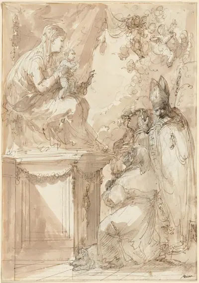 The Virgin and Child Enthroned, Adored by Saints