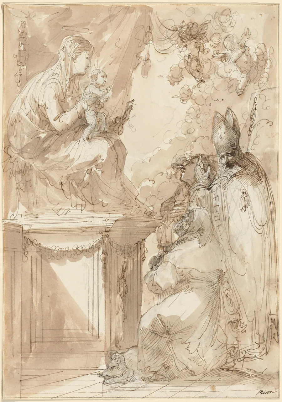 The Virgin and Child Enthroned, Adored by Saints by Giuseppe Bernardino Bison