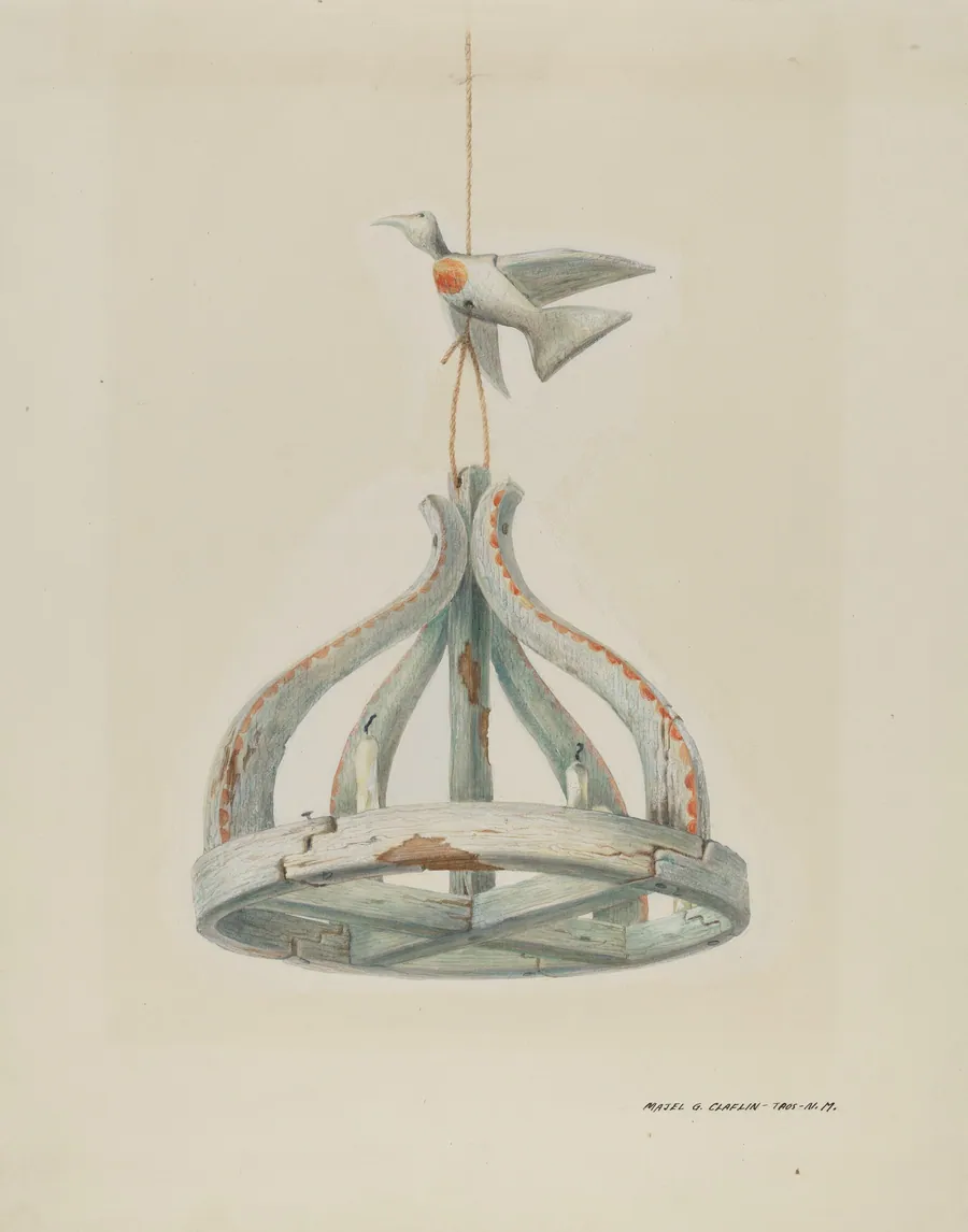 One painted, Wooden Candelabrum, with Dove by Majel G. Claflin