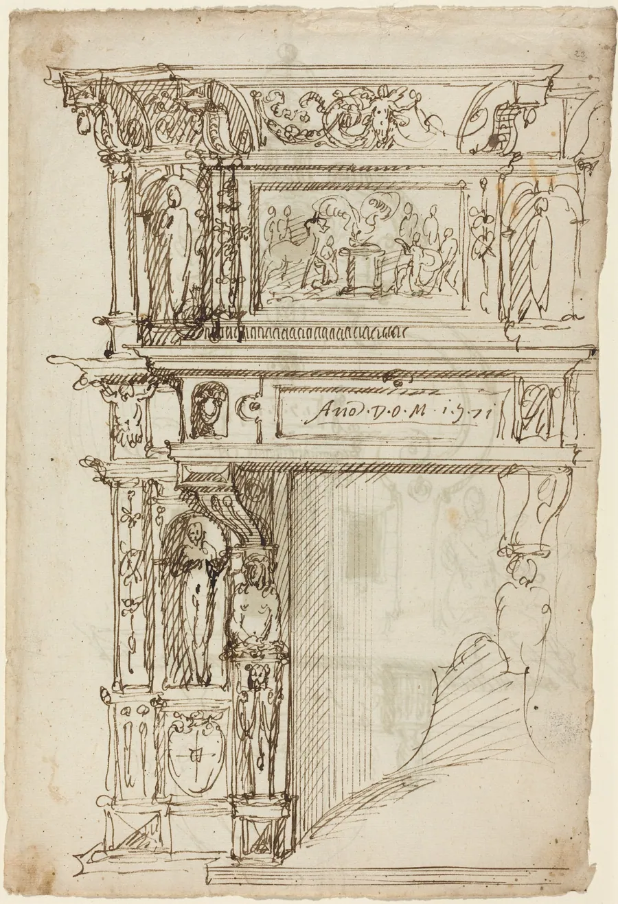 Palatial Mantelpiece with a Scene of Ancient Sacrifice [recto] by Austrian 16th Century