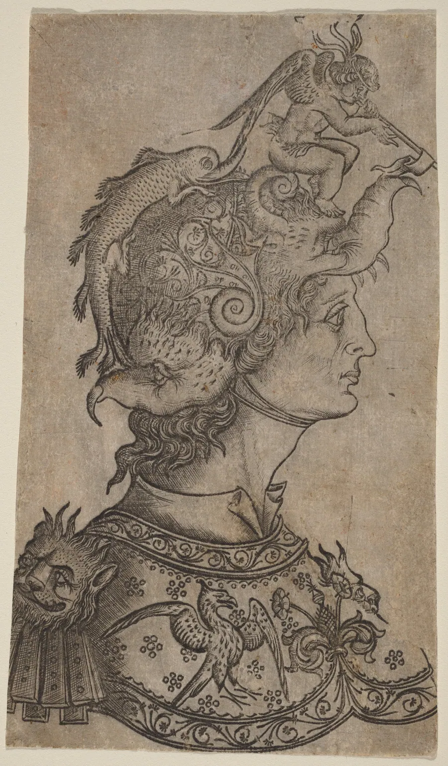 Man in a Fantastic Helmet by Italian 15th Century