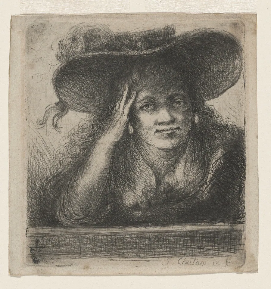 Portrait of a Woman with Wide Brim Hat by Jan Chalon