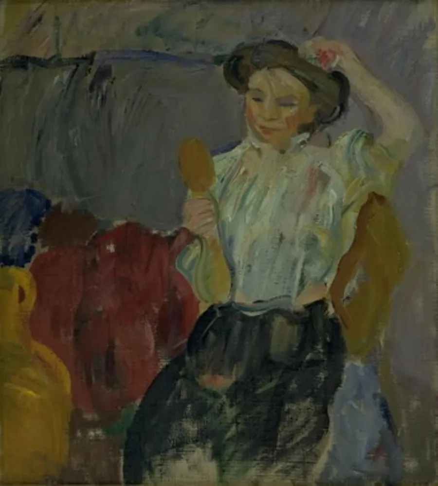 Dame med håndspejl by Isakson, Karl
