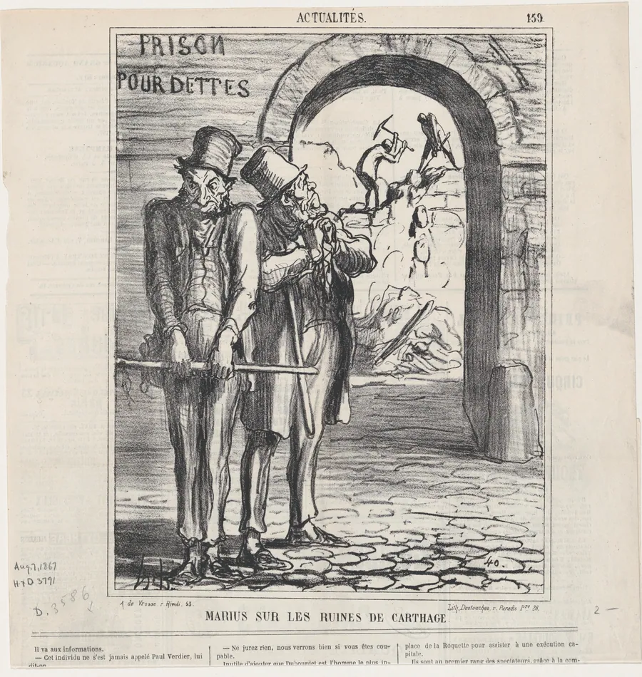 Marius in the ruins of Carthage, from 'News of the day,' published in Le Charivari, August 7, 1867 by Honoré Daumier