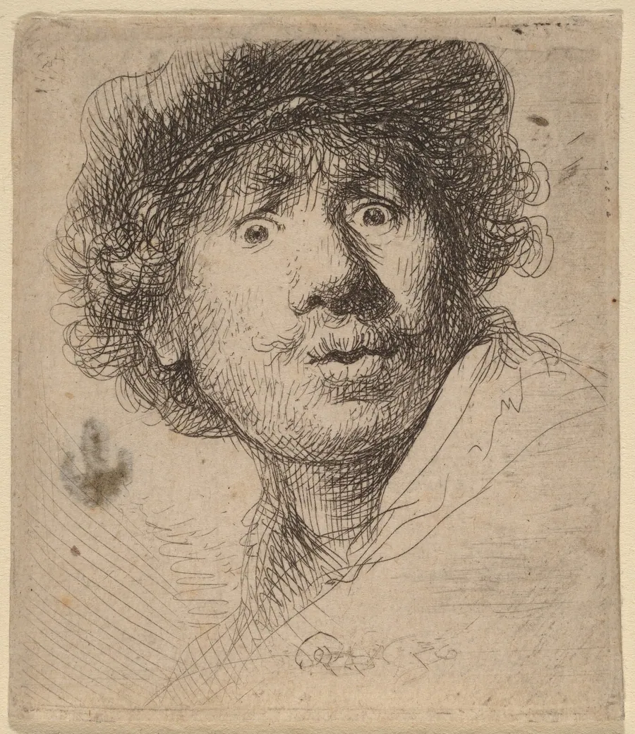 Self-Portrait in a Cap, Open-Mouthed by Rembrandt van Rijn